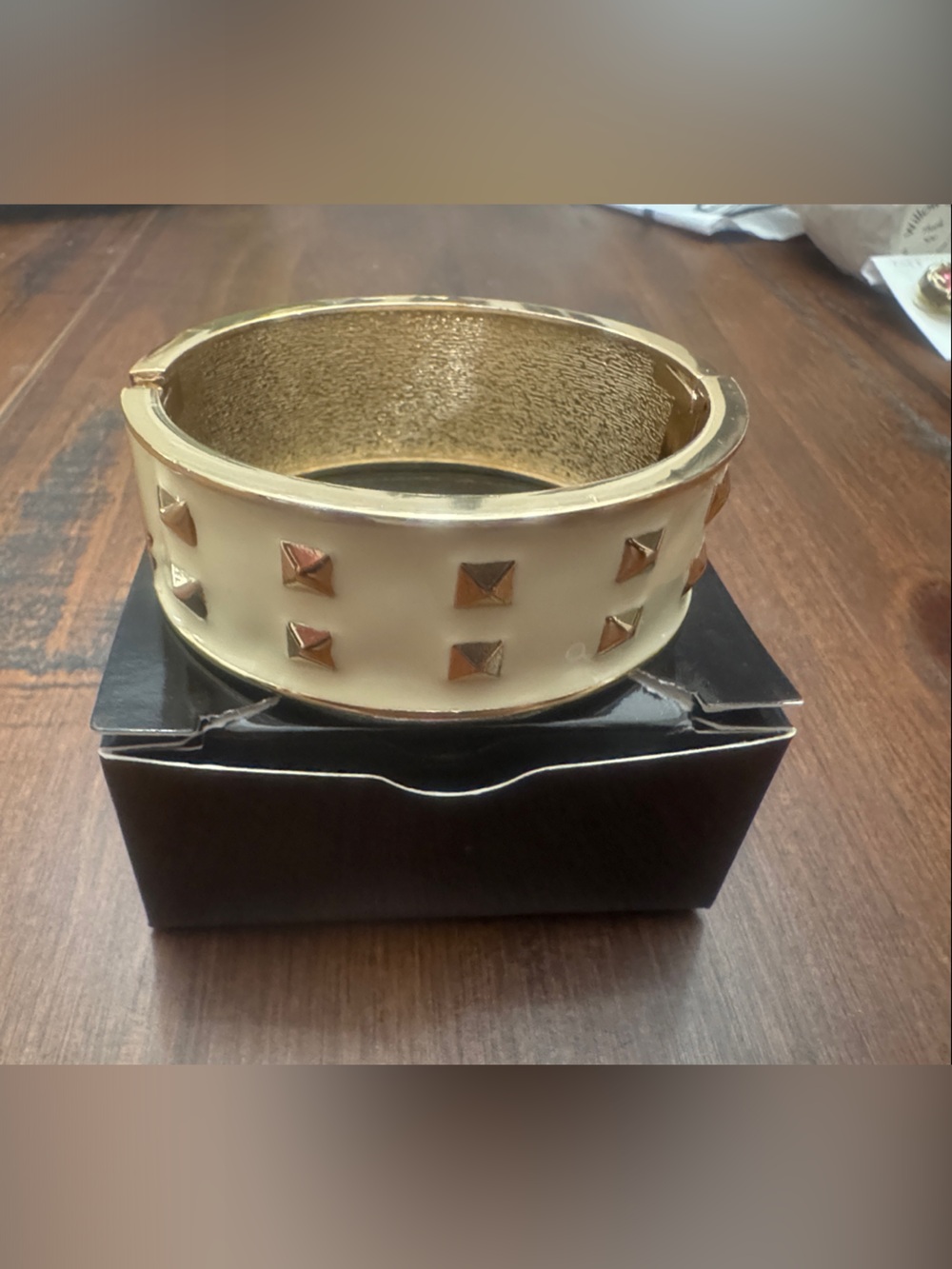 Brand New Mark. Gold-Tone Cream Studded Bangle Bracelet